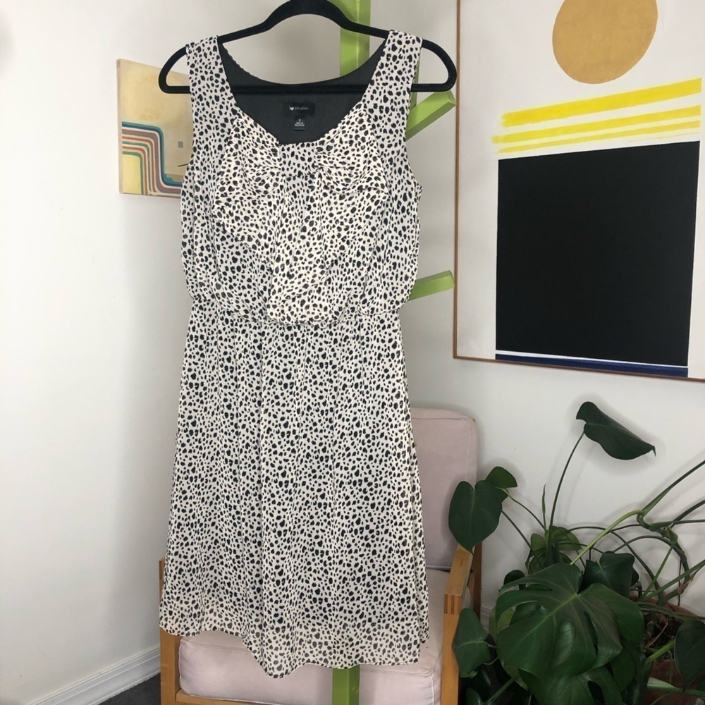 AB Studio micro cheetah chiffon dress bow front S